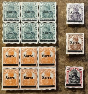 SARRE 1920 lot variétés rares sur GERMANIA toutes signées BURGER BPP voir scans