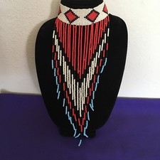 African Maasai Masai Choker Necklace Ethnic Tribal Beaded Red Blue Black White
