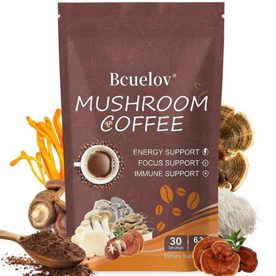 Mushroom Coffee,Instant Coffee with 6 Adaptogenic Mushrooms (Cordyceps, Lion s M