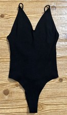 Reformation Black Ribbed V-neck Tank Cheeky Bodysuit Women's Size Small