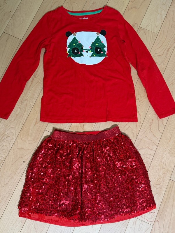 Girls Cat & Jack Outfit Red Sequin Skirt Size 6/6x
