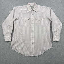 Vintage H Bar C Shirt Mens 16.5 35 Pink Striped Pearl Snap Western Made In USA