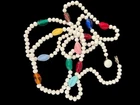 Japan Milk Glass White Bead Necklace 47 Inches Long Rare Piece Multicolor VTG