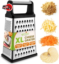 Professional Box Grater, Stainless Steel with 4 Sides, Best for Parmesan Cheese,