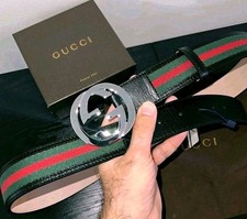 Authentic Gucci Black Green And Red Striped Belt, Size 105cm Men 36-38