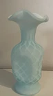 Fenton Persian Blue Satin Quilted Diamond Optic Glass Vase 7.5" Tall
