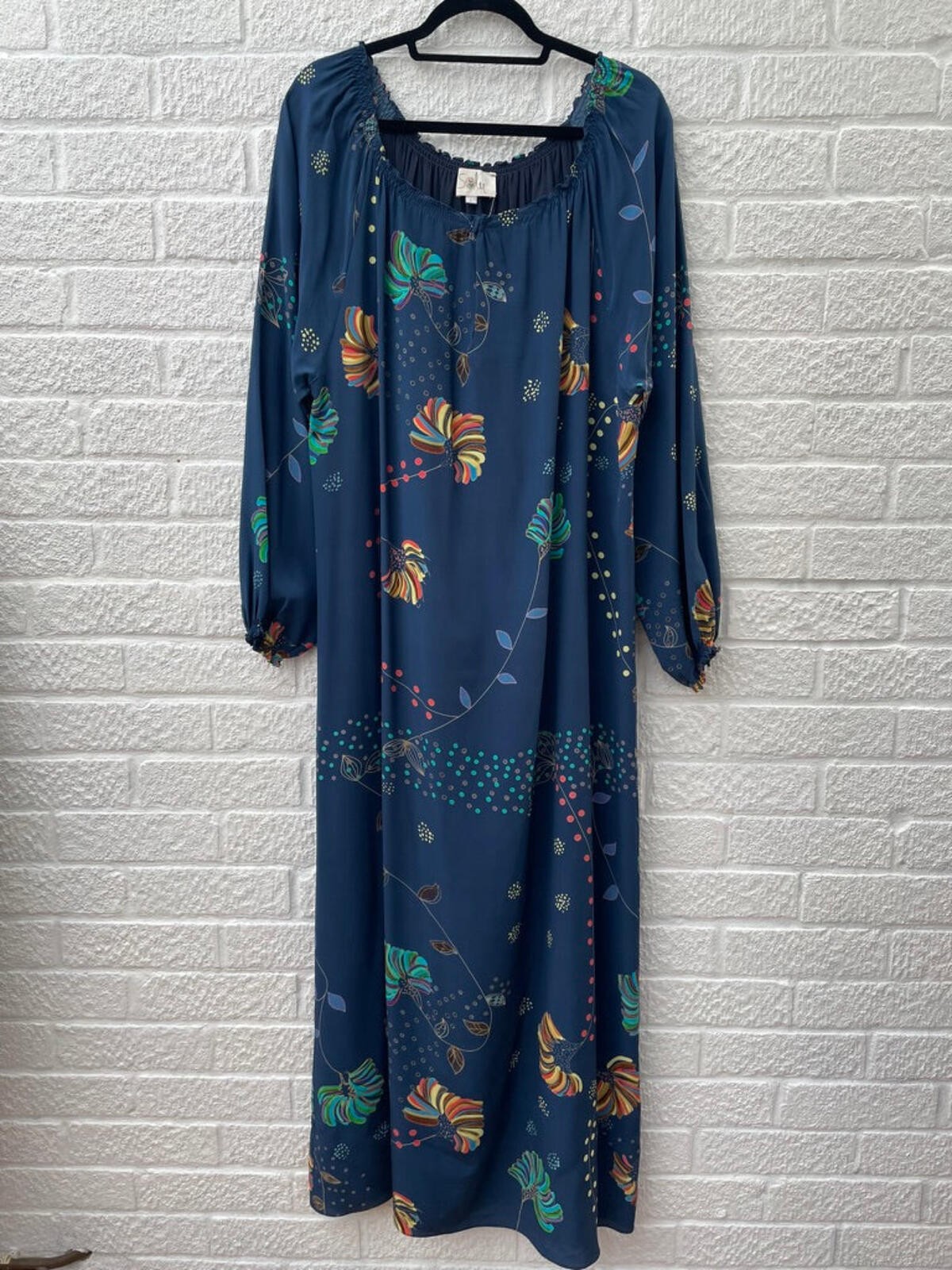 Soler Blue Silk Belted Maxi Dress Size Large