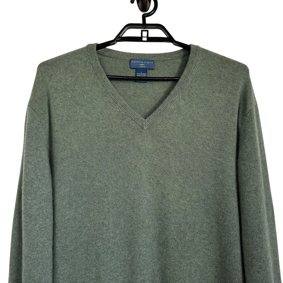 Мужской кашемировый свитер Joseph & Lyman с V-образным вырезом размер большой зеленый пуловер с длинным рукавом - Изображение 3 из 4