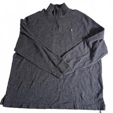 POLO RALPH LAUREN Heather gray quarter zip Sweater Mens XXL VINTAGE Blue Tag