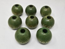 8 pcs Rustic Green Wood Round Macrame Craft Beads Jumbo 50mm 2" Large Hole VTG