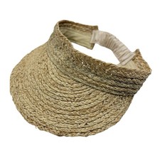 Aerie Straw Natural Tan Visor Hat One Size Elastic Band Beach Pool Vacation