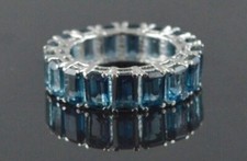 Emerald Cut Simulated London Blue Topaz 925 Sterling Silver Eternity Band Ring