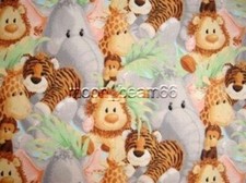 1 7/8 Yards Jungle Babies Cotton Fabric Monkey Elephant Lion Tiger Hippos Packed