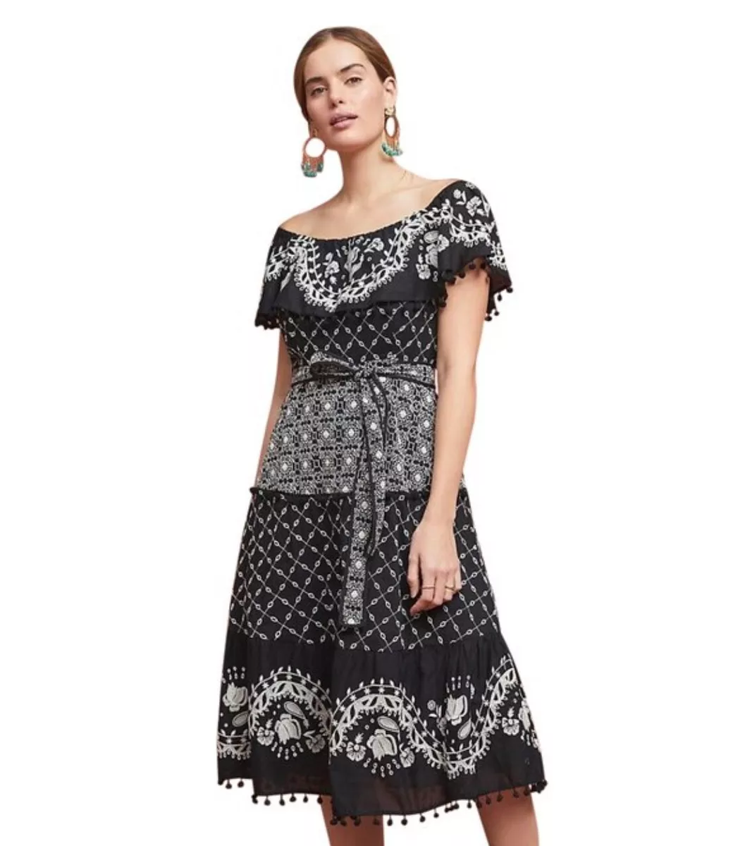 Anthropologie black cheap embroidered dress