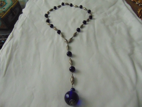 Antique Edwardian "pools of light" cobalt blue crystal orbs pendant necklace