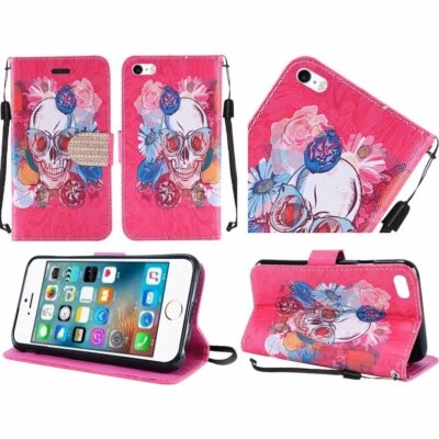 HR Wireless Cell Phone Case for Apple iPhone Se Fashion Skull Flowers Day of The - Image 1 of 4