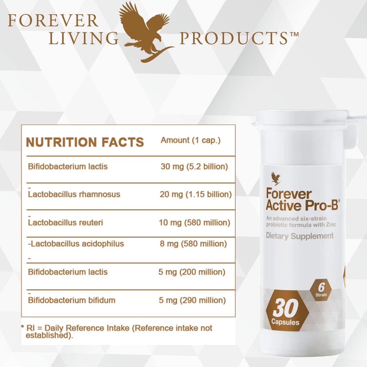 Forever Active Pro-B Probiotics 6-Strains + Zinc Gut Flora (30 