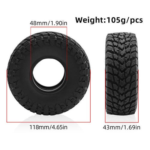 For 1/10 1/12 SCX10 FMS TRX-4 4Pcs 1.9" Tires 43mm*118mm With Sponge Inner Liner - Picture 2 of 5