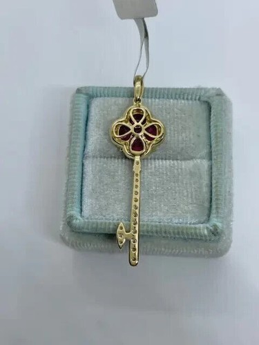 NEW 1.80Ct Oval Cut -Created Red Ruby Key Charm Pendant 14K Yellow Gold Plated - Picture 6 of 7