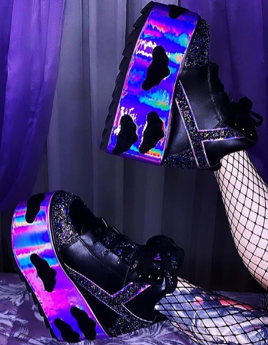 YRU QOZMO Sunset Sky Black Pink Cloud Platform Sneakers Women's 10