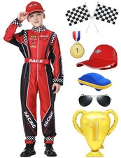 Race Car Driver Costume Boys Racer Jumpsuit With Car Cap Kids Dress Up For Hallo