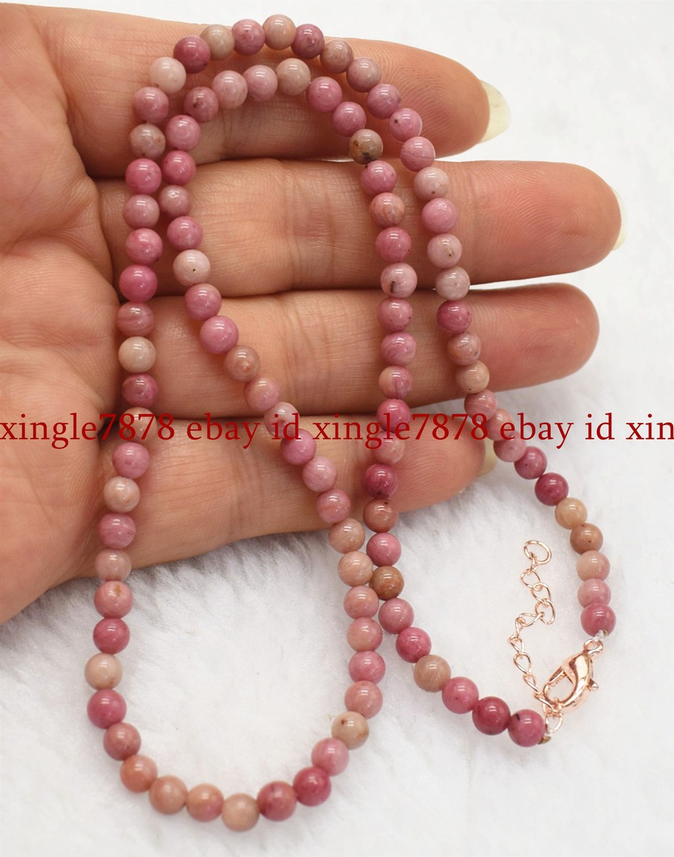 Small Natural 4mm Pink Rhodonite Round Gemstone Beads Necklace 16-28