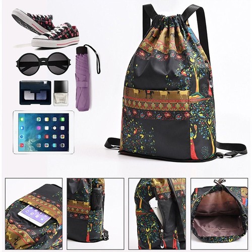 Foldable Drawstring Backpack Portable Sports Sack Casual Yoga Bag Outdoor - Picture 8 of 16