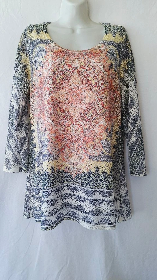 Reba talla XL Hecho en EE. UU. Manga Larga Malla Forrado Ojales Argyle Playa Vacaciones Top