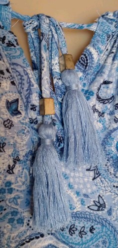 Rockmans Maxi Dress Womens Size 16 Blue Frill Sleeve Boat Neck Tiered Fit Flare - Picture 5 of 9