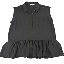 Rebecca Taylor Frayed Sleeveless Peplum Blouse Women's Size 12 Chest Pocket