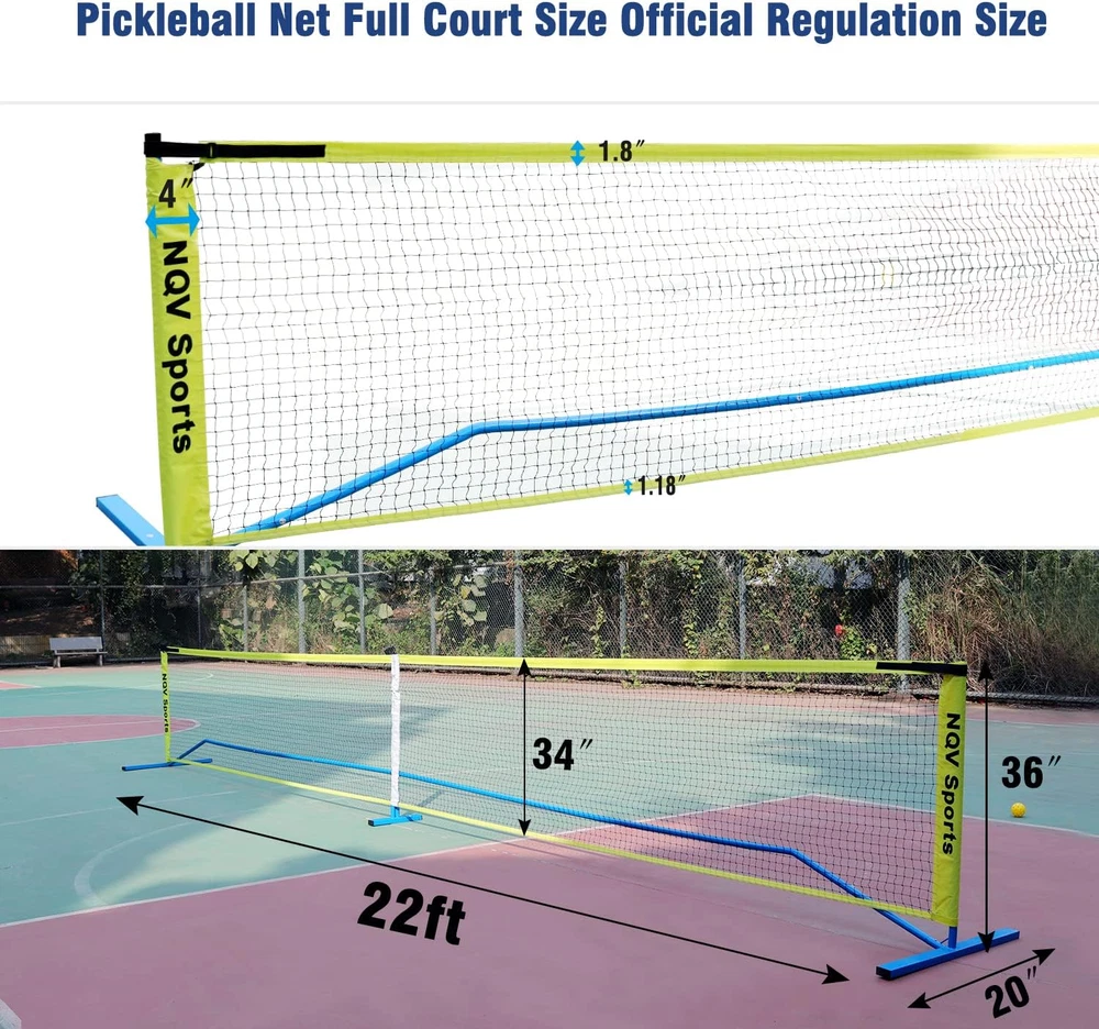 Pickleball Set with Net, 4 Wood Paddles, 22FT Net, 4 Balls, 1 Bag, 2 Chalks, Yel