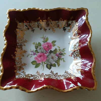 Vintage Old Foley James Kent Ltd Harmony Rose Trinket Tray. Ornate Scalloped