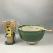 Japanese Oribe Matcha Bowl Chashaku Scoop 100 Whisk Tea Ceremony Set JAPAN MADE