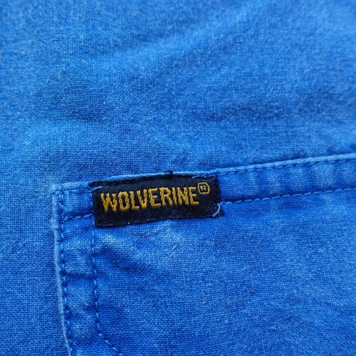 Utility Camp Shirt Mens Medium Blue WOLVERINE Short Sleeve Chambray Solid Work - Picture 10 of 13