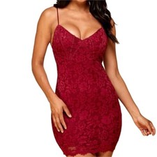 The Vintage Shop Lace V-neck Bodycon Mini Dress Wine Red Size Medium NWT