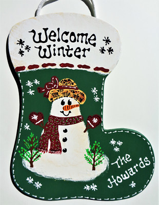 WELCOME WINTER SNOWMAN Personalized Name SIGN Wall Art Door Hanging Plaque 