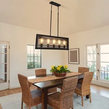 Farmhouse Chandeliers, 5-light Linear Pendant Lighting Metal Solid Chandelier.