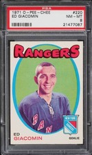 1971 O-PEE-CHEE HOCKEY ED GIACOMIN #220 PSA 8