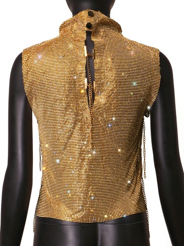 Women Rhinestone Sleeveless Tank Top Sparkle Shimmer Hollow Out Vest Clubwear - Picture 8 of 25