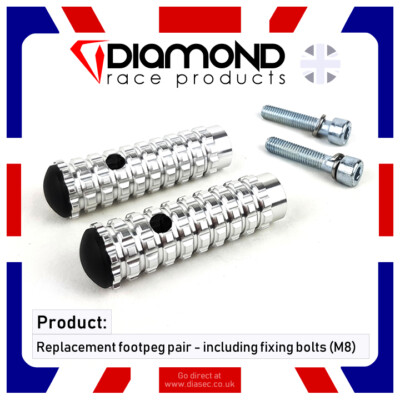 Diamant - Ersatz Fußrasten für Aftermarket Rearsets - M8 Schraube - Silber - Paar
