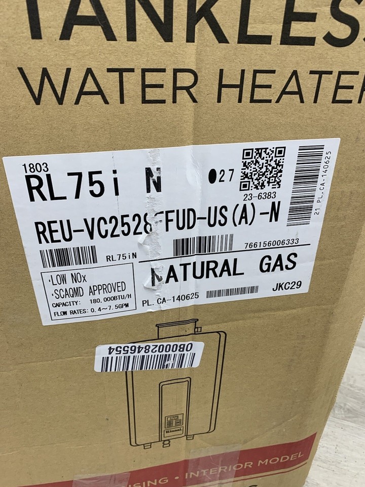 Rinnai RL75iN Indoor Tankless Water Heater 180K BTU Natural Gas (S14