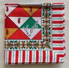 Mens Handkerchief Vintage Cotton Geometric Diamond Lattice Red Green Hanky 19"