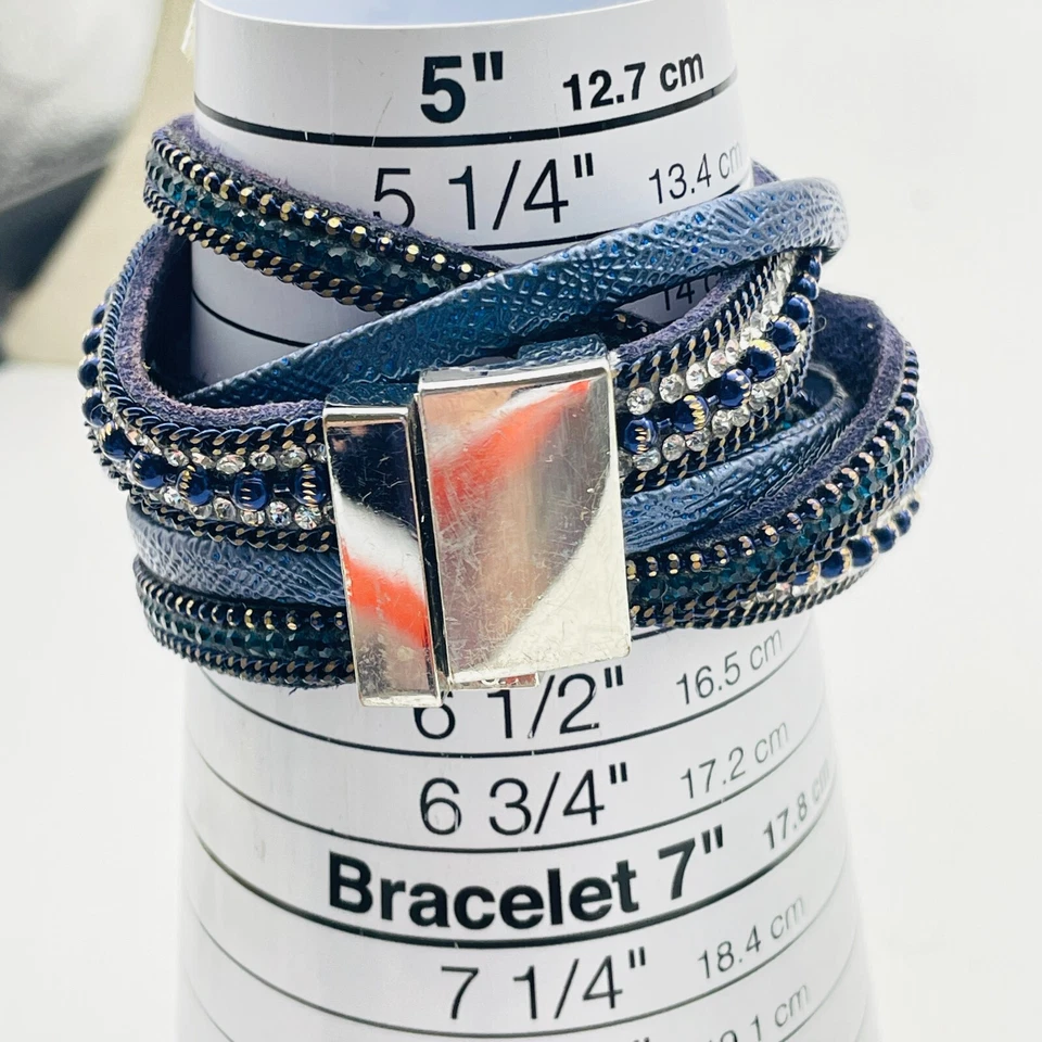 Lote de 2 Pulseras Envolventes Tono Plata Gris Marino Estrás Cadena Boho Festival Foto 3 de 4