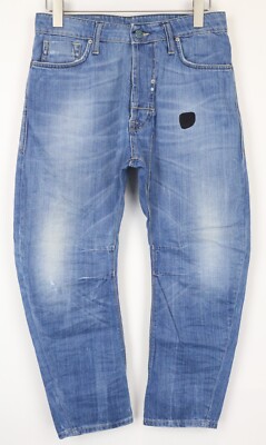 TAKESHY KUROSAWA Men Jeans 44/30 Tapered Fit Washed Distressed Blue Pure Cotton