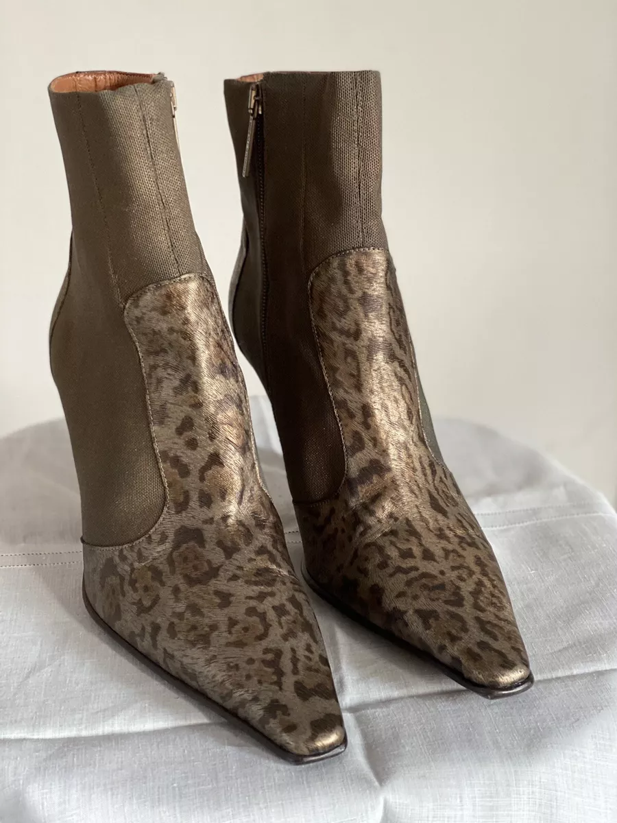 Donald Pliner Booties 3 Heel Sz 9 Bronze Gold leopard leather