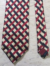 Burton beige/red/navy multi striped smart pure silk tie 3.5" wide 59" long