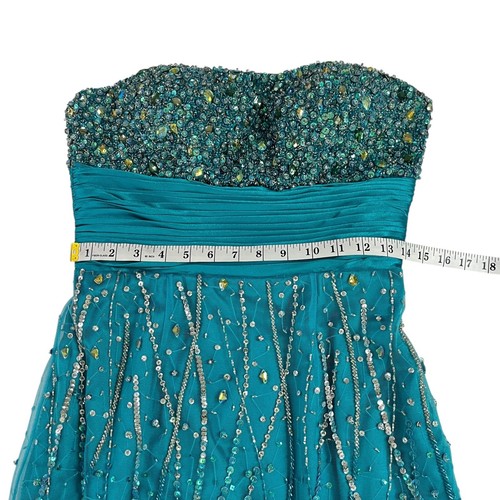 Jovani Kleid Damen 10 blau Perlen Federn trägerlos Abschlussball Cocktail Tanz Party - Bild 8 von 9