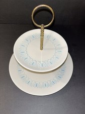 Vintage MCM Royal China 2 Tiered Serving Tray Turquoise/Ivory Made In USA EUC
