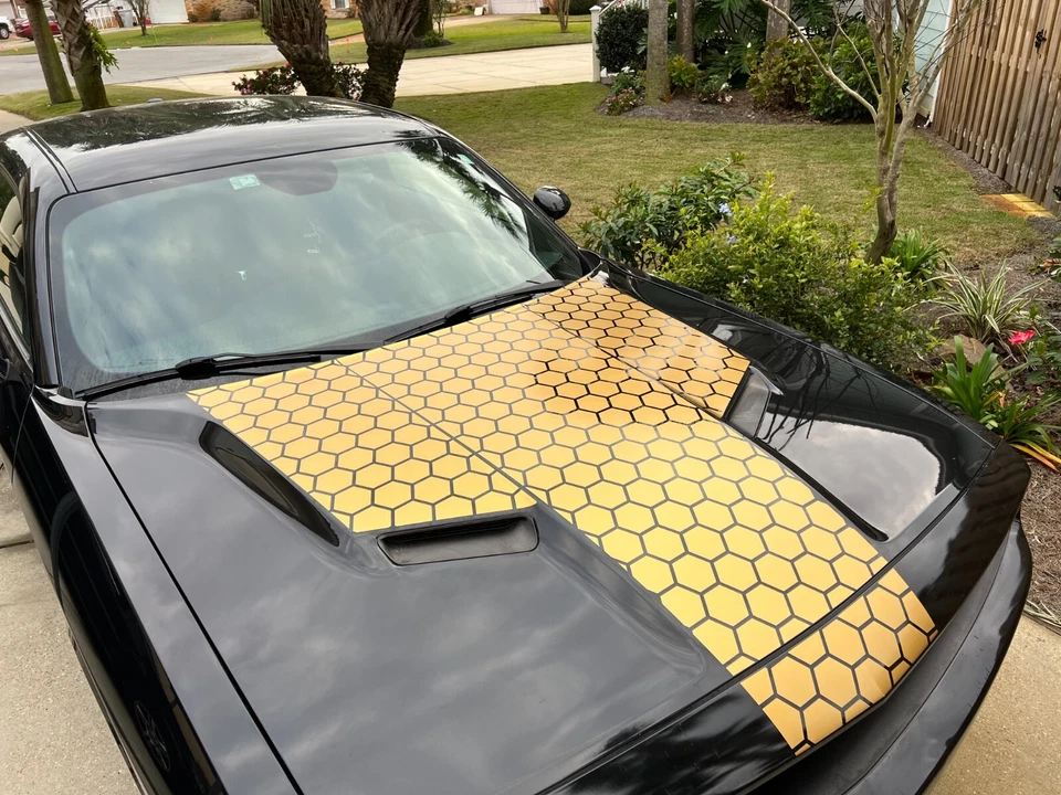 Dodge Challenger Full Hood Honeycomb Wing Graphic Decal fit 2015-2018 15 Colors - Image 2 of 4