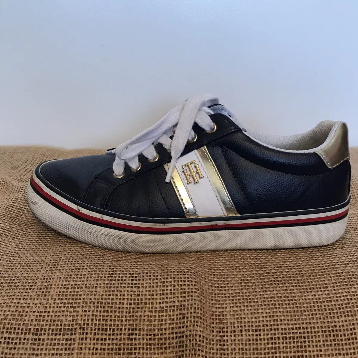 TOMMY HILFIGER Sneakers TWFENTII-F Navy Blue Gold Low Top Lace Up Women's  Size 7 | eBay